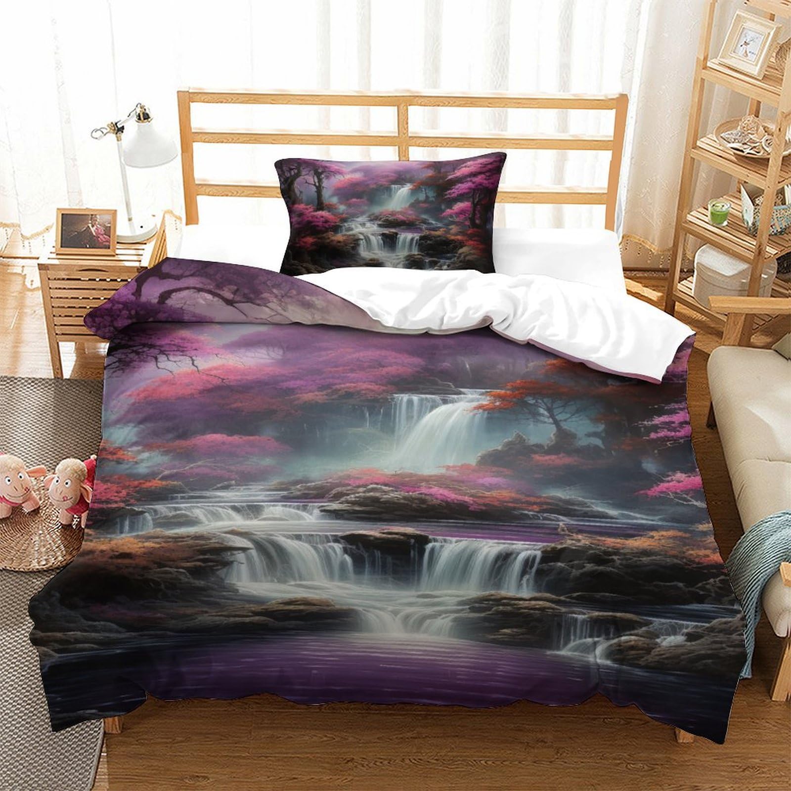 Housse de Couette Cascade 3D Infroissable en Microfibre Douce pour Lit Simple 135x200