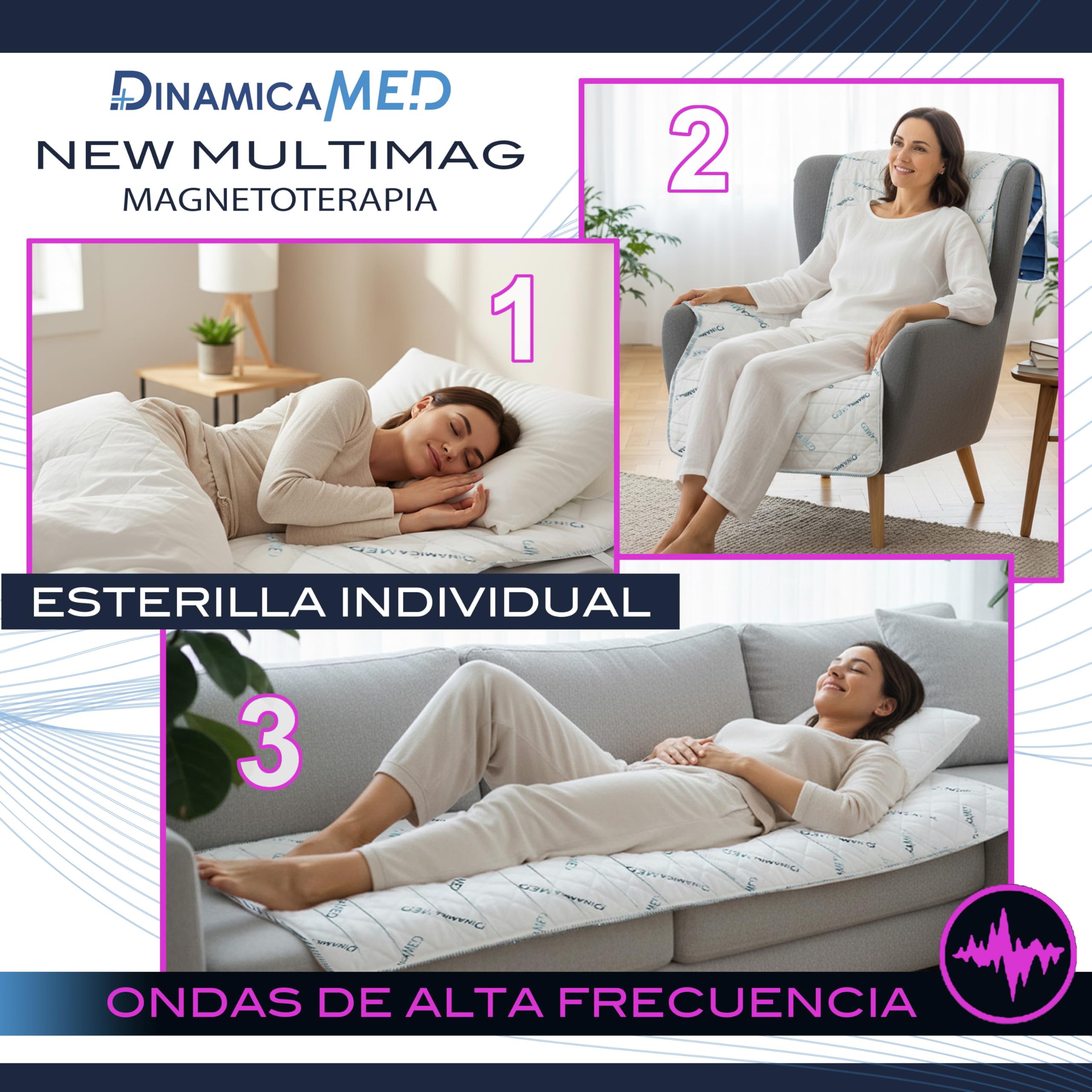 DinamicaMed® New MultiMag PRO 4.0 Máquina de Magnetoterapia – Equipo de Magnetoterapia, Alta Frecuencia (HF) con Difusor de tela 80 * 190, Magnetoterapia para Casa