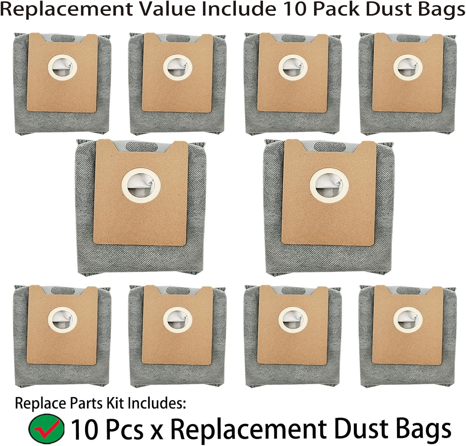 Replacement Dust Bags for Eufy Clean G35+ / G40+ / G40 Hybrid+ Auto-Empty Station Vacuum Bag, 4 Layer Filtration System with Activated Carbon (10 Pack)