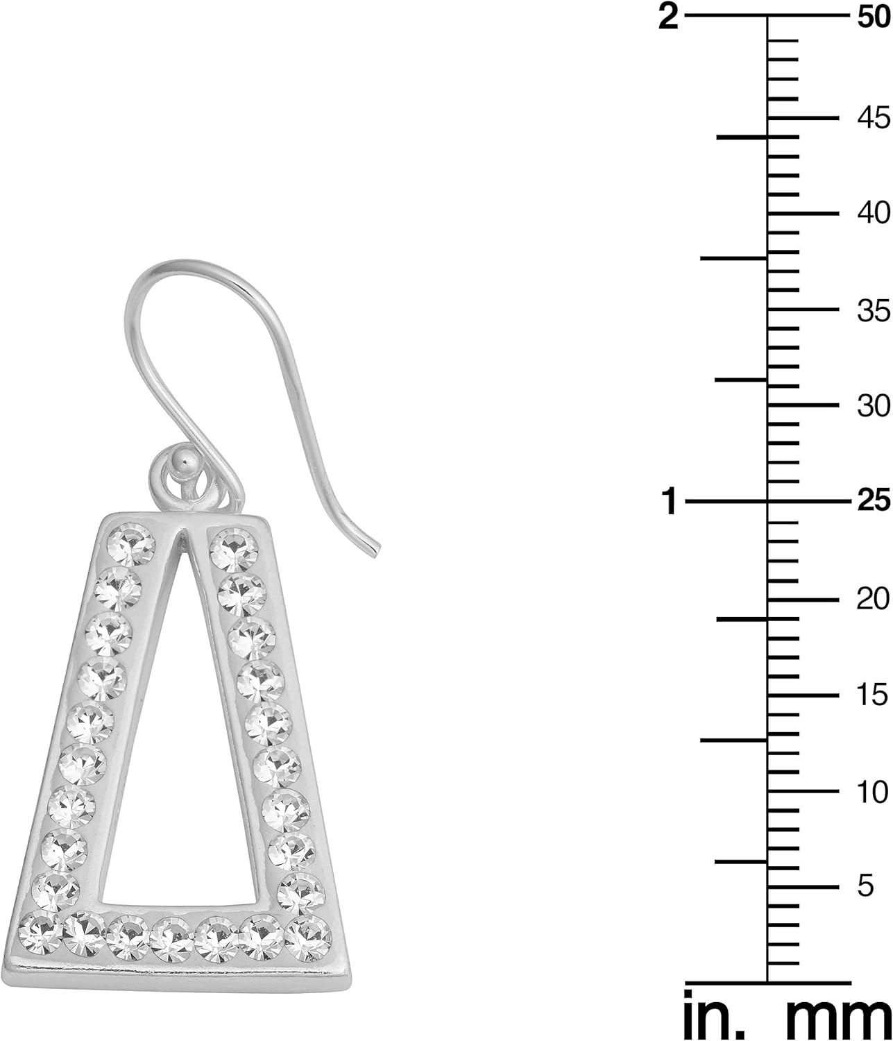 Kooljewelry Sterling Silver with Crystals Triangular Dangle Earrings