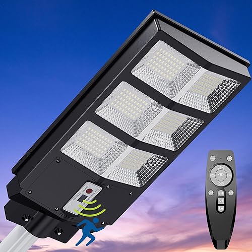 JACKYLED Farola solar de 300 W, luz solar para exteriores, 30000 lúmenes, luz de seguridad solar IP65, impermeable, luz de inundación solar para