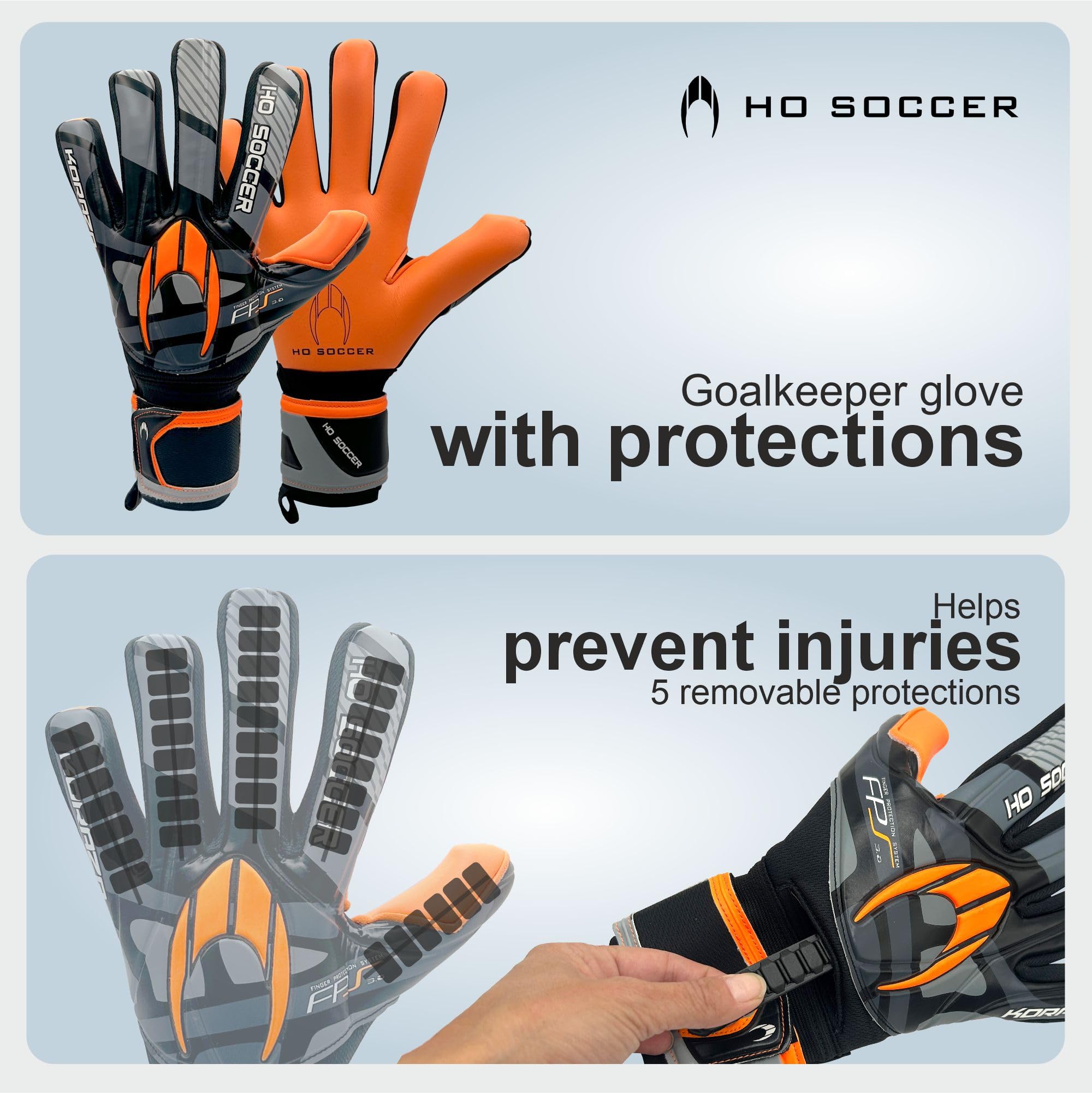 Guantes de Portero HO Soccer KORAZA NG Orange con Protecciones para Dedos extraíbles
