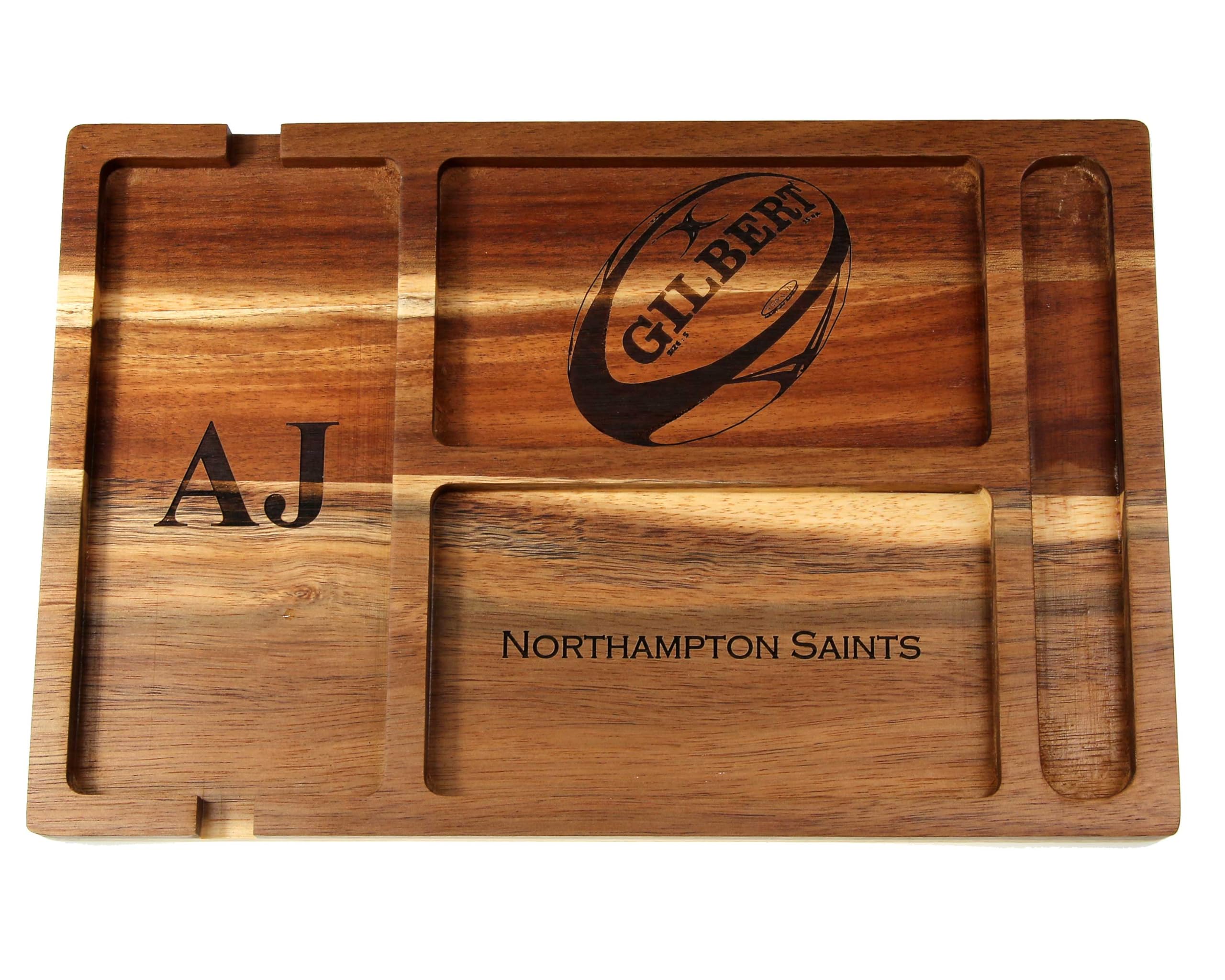 Personalised Acacia Valet Tray, Wooden Desk Organiser for Keys & Wallet
