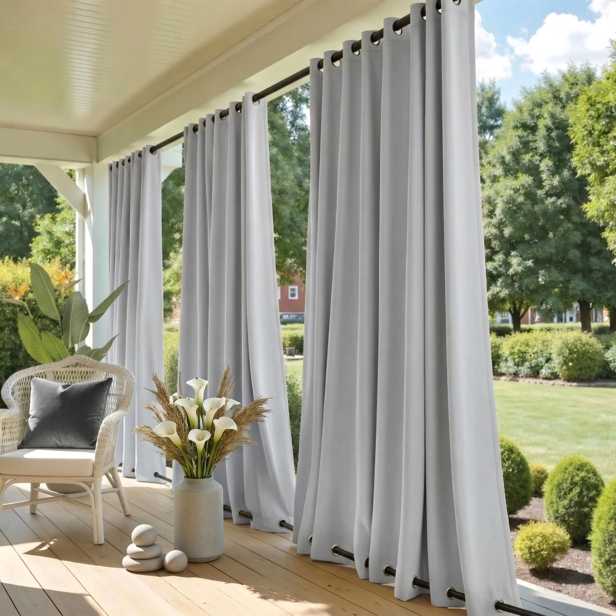 NICETOWN Rideau d'extérieur blanc grisâtre pour terrasse, imperméable, isolation thermique, œillets antirouille pour porche, 1 pièce, 132,1 x 274,3 cm (l x L)