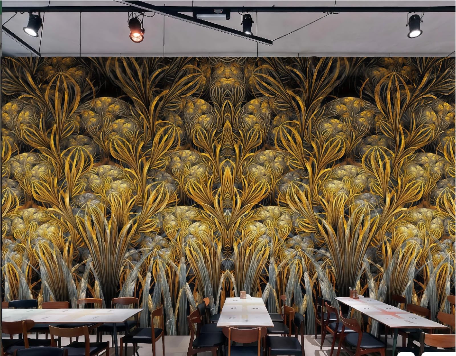 rskjdghshd Wallpaper Retro Golden Flower Clusters Cool Lights Nightclub Theme Hotel Bar Western Restaurant Background Wall Mural Afternoon Tea Coffee Shop Wallpaper,3D,250x175cm