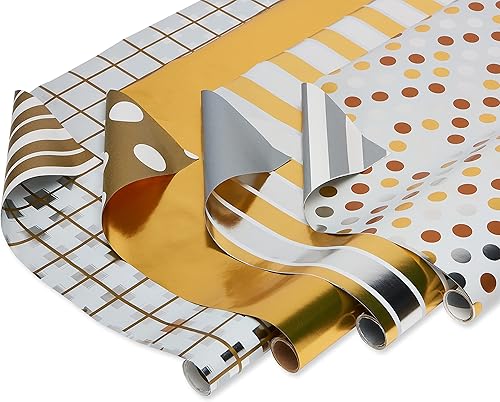 American Greetings Papel de regalo para el día de San Valentín, dorado y plateado (4 rollos, 80 pies cuadrados)