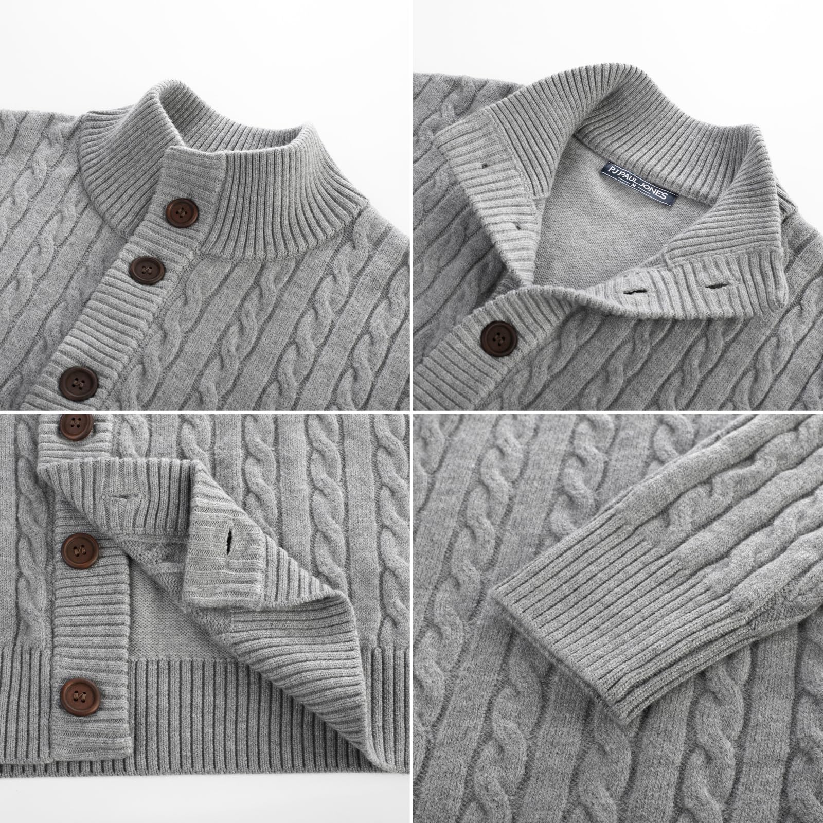 PJ PAUL JONES Chaqueta de punto hombre cuello alto cárdigan patrón trenzado