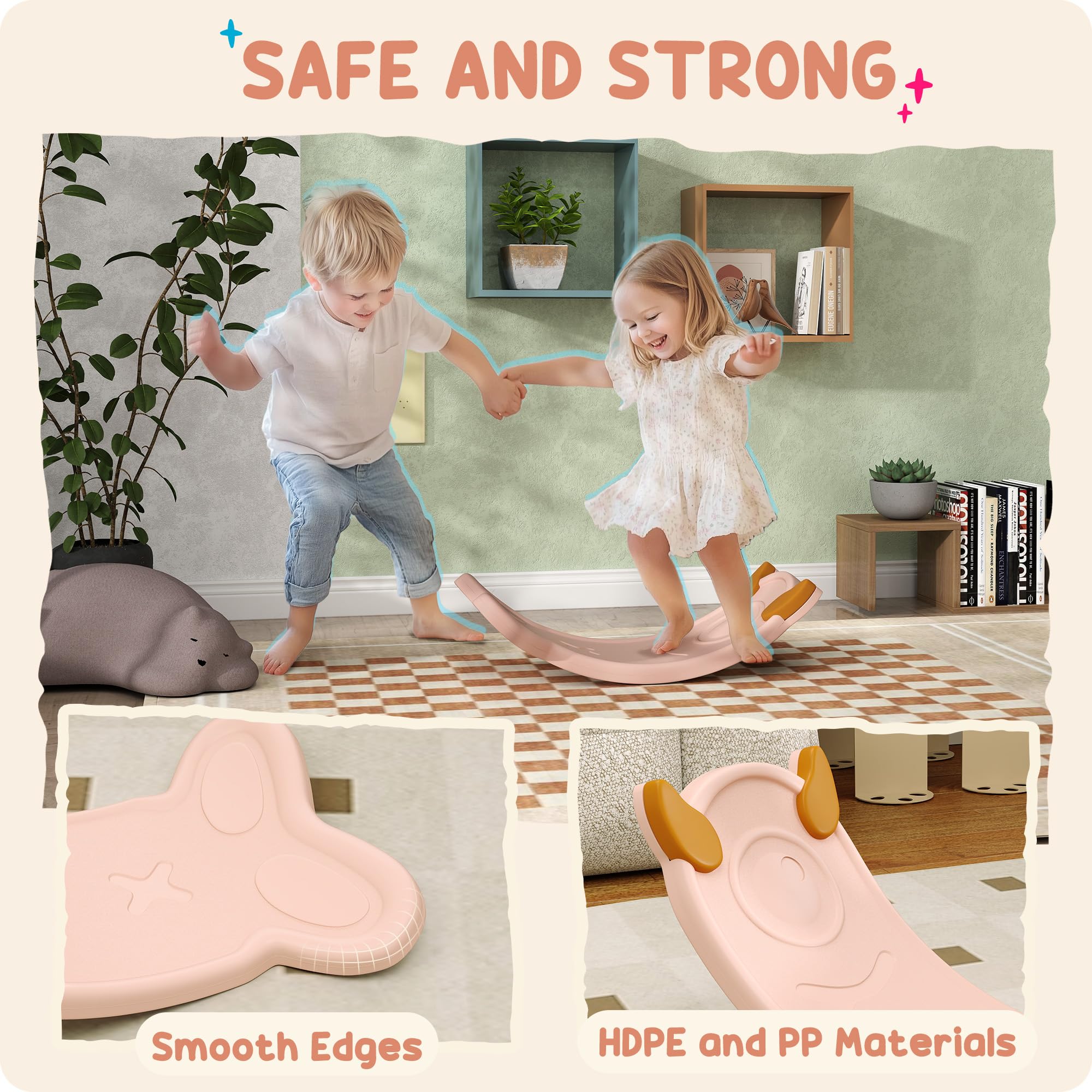 AIYAPLAY Tabla equilibrio niños Wobble Board niño pequeño curva Rosa