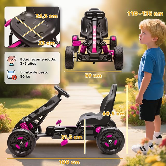 Foto 8 de 8 de AIYAPLAY Kart Pedales para Niños de 3-6 Años con Embrague Automático Rosa