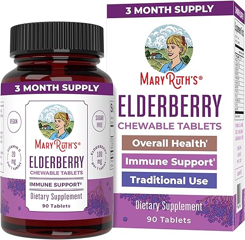 MaryRuths - Tabletas masticables de saúco vitamina C Suministro de hasta 3 meses Saúco negro para apoyo inmunológico Sambucus Black Elderberry