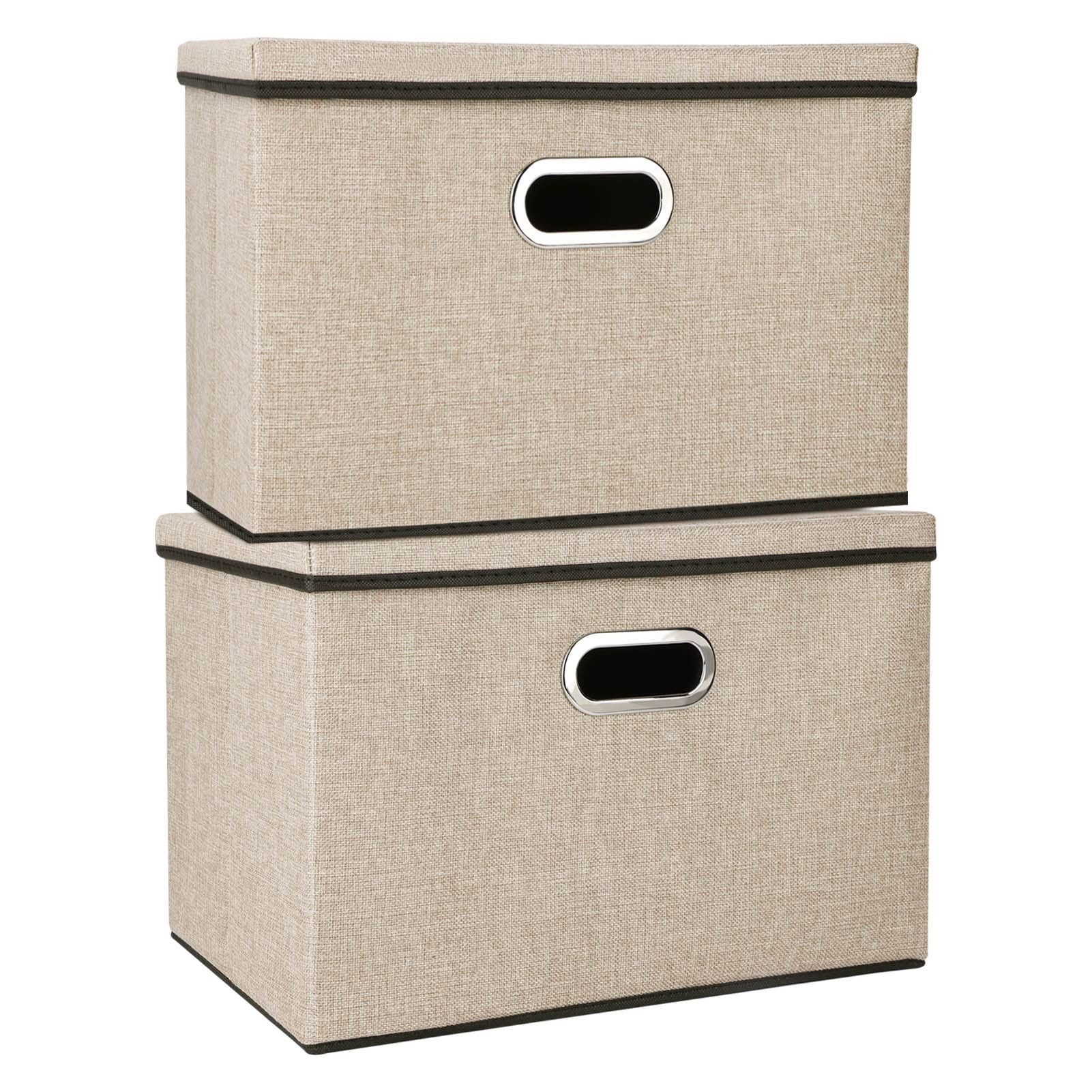Youyijia 2 Pack Storage Boxes with Lids 45x30x30cm Large Collapsible Storage Baskets for Shelves Foldable Linen Fabric Storage Bin Cube Storage Unit for Organizing Clothes Toys(Brown) — image 1