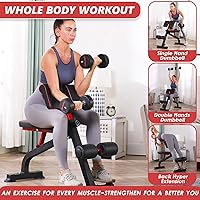Vista 3 de BODYRHYTHM Banco de pesas compacto y ajustable para entrenamiento de fuerza de cuerpo completo, silla hiperromana para abdominales y espalda, banco