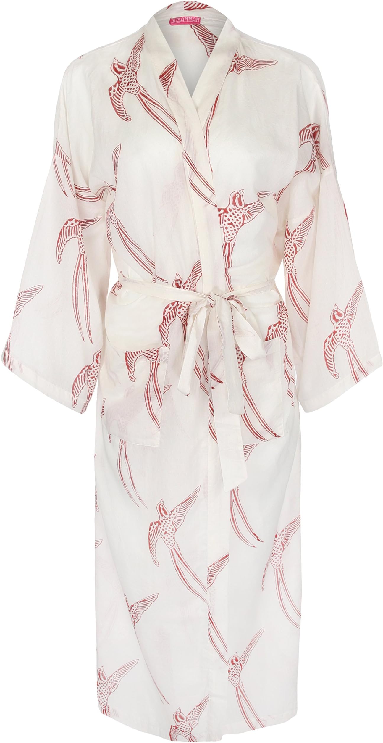 Ladies Lightweight Cotton Dressing Gown - Women's Kimono Robe Women - One Size UK 10-18 / Europe 38-46 - 100% organic cotton / hand printed with natural dyes