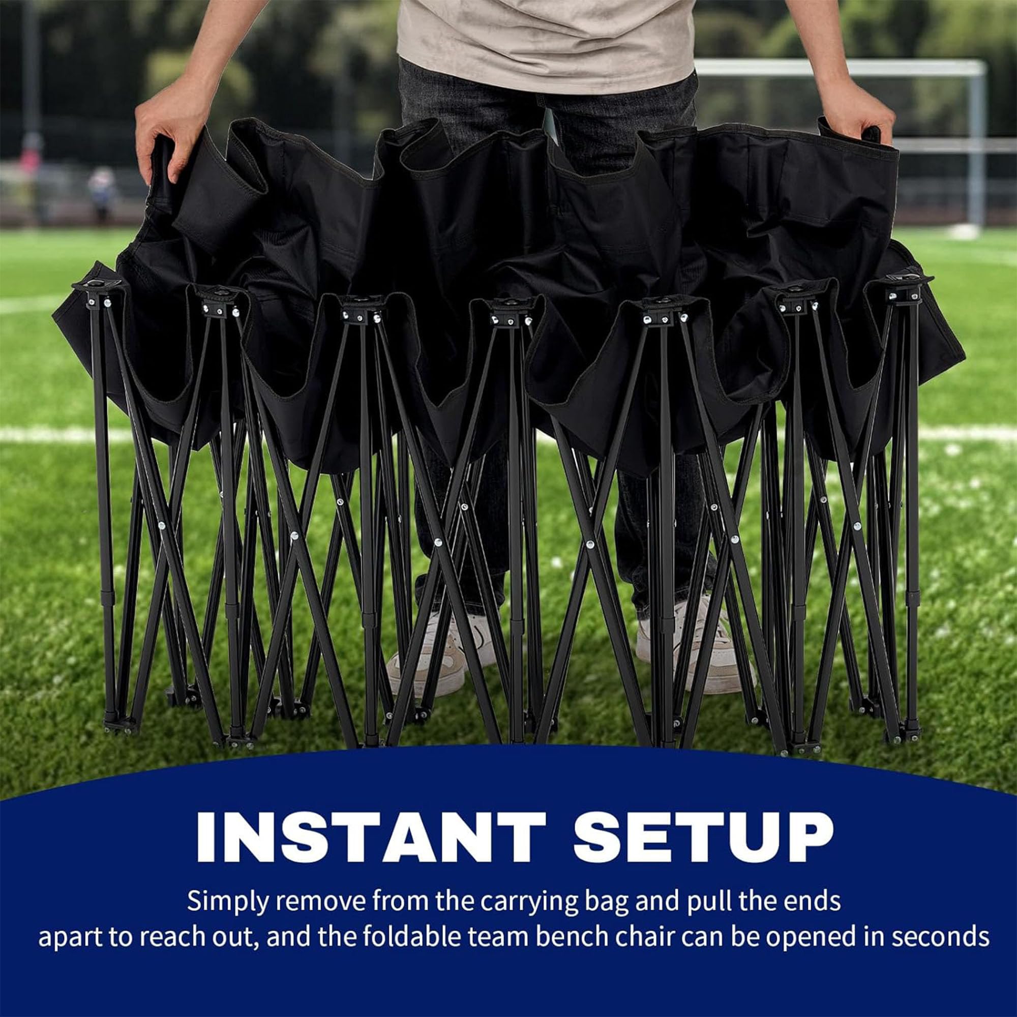 Panca sportiva pieghevole con schienale – Seduta laterale portatile a 6 posti per campeggio, tailgating, eventi di calcio e calcio