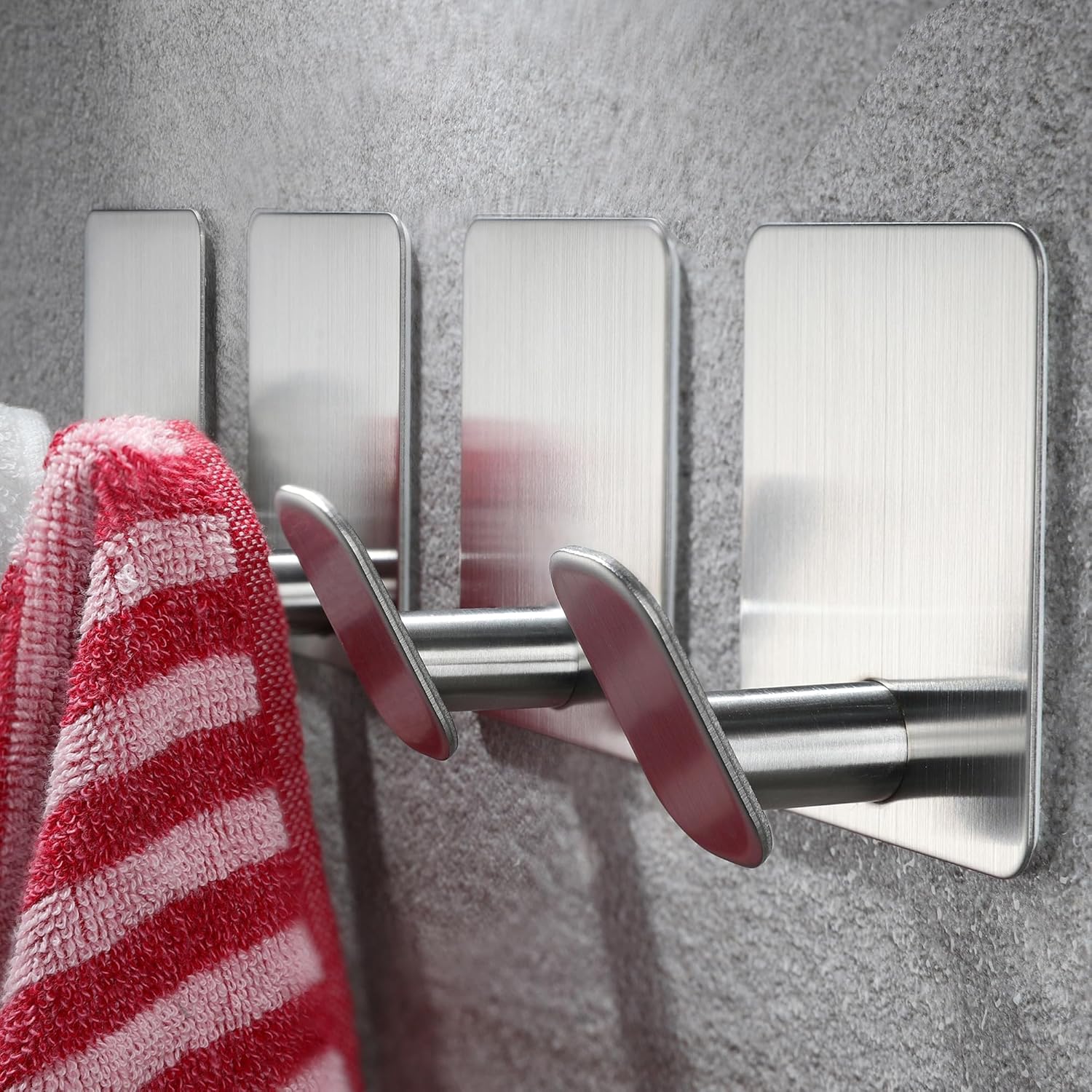 YIGII Adhesive Towel Hooks, 4 Pack Coat Hooks Stainless Steel Stick on Wall Hook for Bathroom/Kitchen, Waterproof Towel Hanger for Robe, Hats