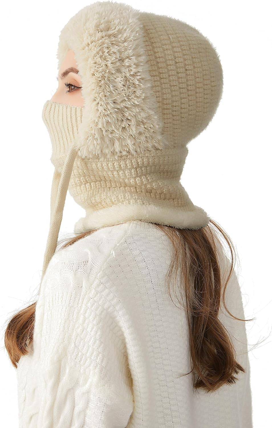 SEAUR Women One-Piece Slouchy Winter Beanie Hats Fleece Lined Scarf Mask Warm Cap Balaclavas Knitted Hat with Drawstring