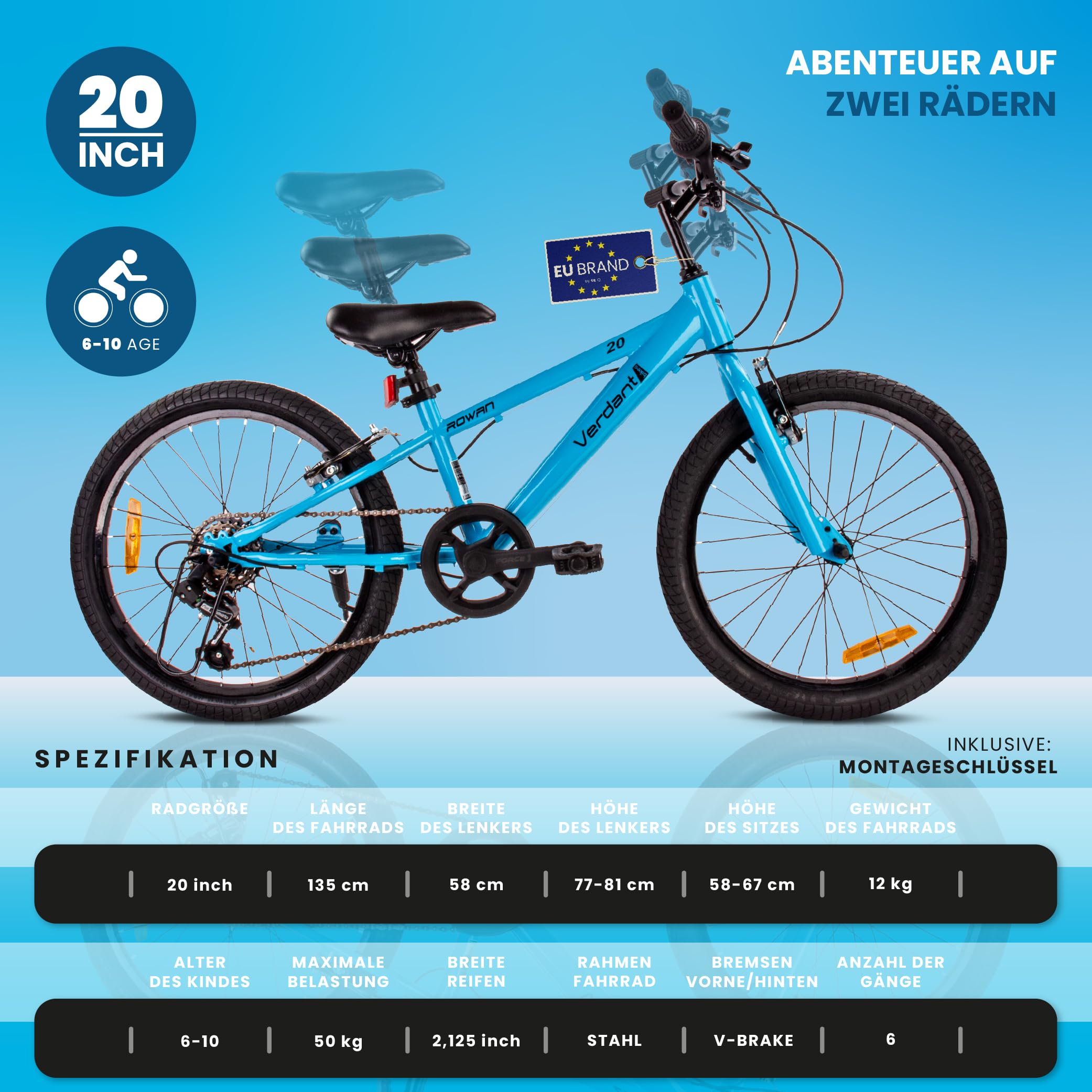 sun baby Jungenfahhrad 20 24 Zoll Verdant Jungen Bike Leicht Radgröße zur Auswahl Gang Shimano Kinderfahrrad von 6 bis 12 Jahre verstellbare
