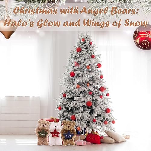 Miniatura 6 de Plushland Osos de ángel con alas blancas y halo, Hold Star with Hope Peace Joy, juguete de peluche suave, regalo para Navidad, 6 pulgadas (moca)