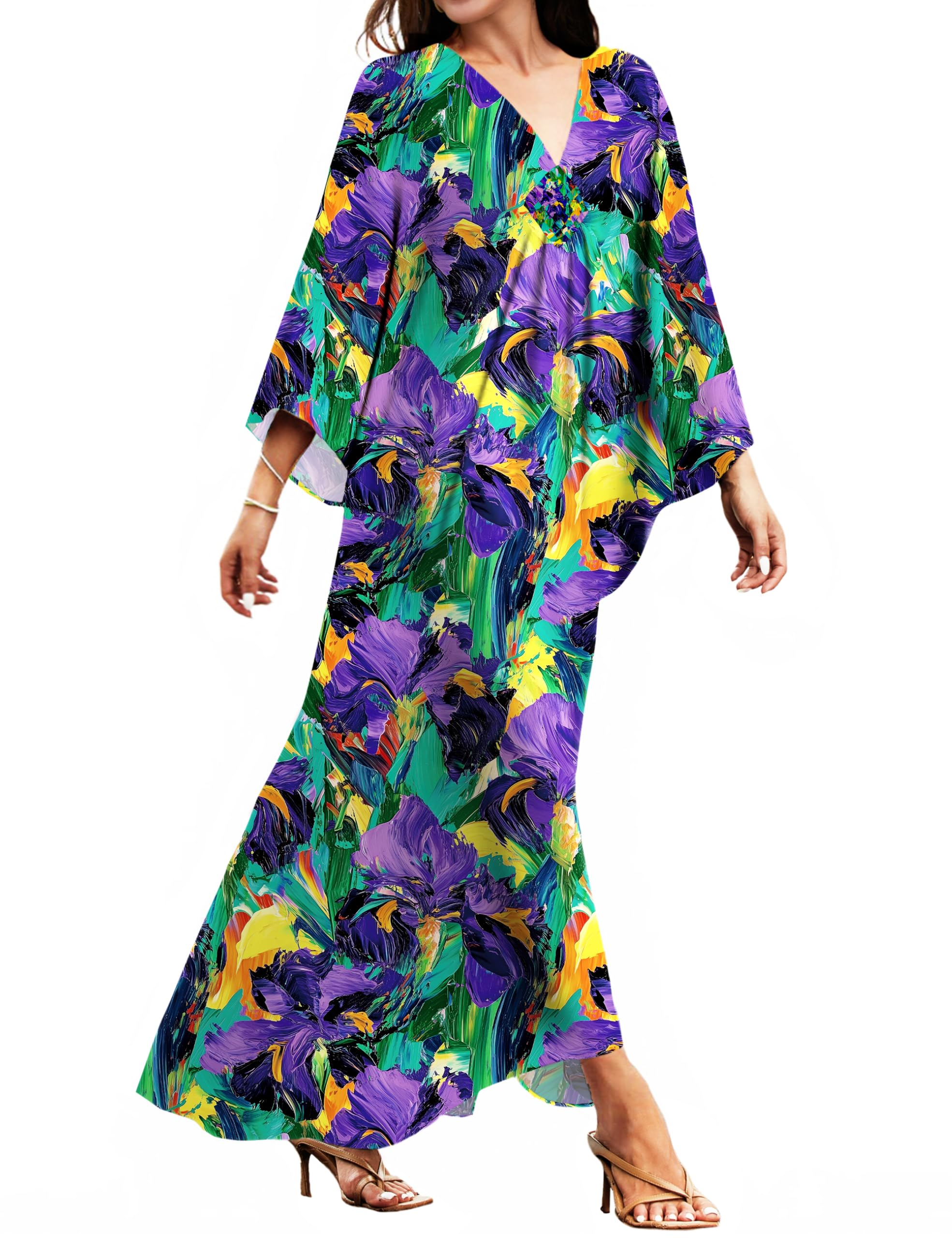 makabo Kaftan for Women Dress V Neck Short Sleeve Beach Vacation Bikini Swimsuit Cover Ups Loungewear for Summer-picture-49