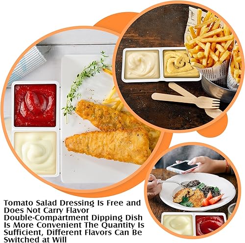 Miniatura 4 de Gejoy Plato de salsa, cuencos dobles de melamina, cuencos de salsa dual de soja, dos compartimentos, bandejas de fiesta, platos de fondue divididos