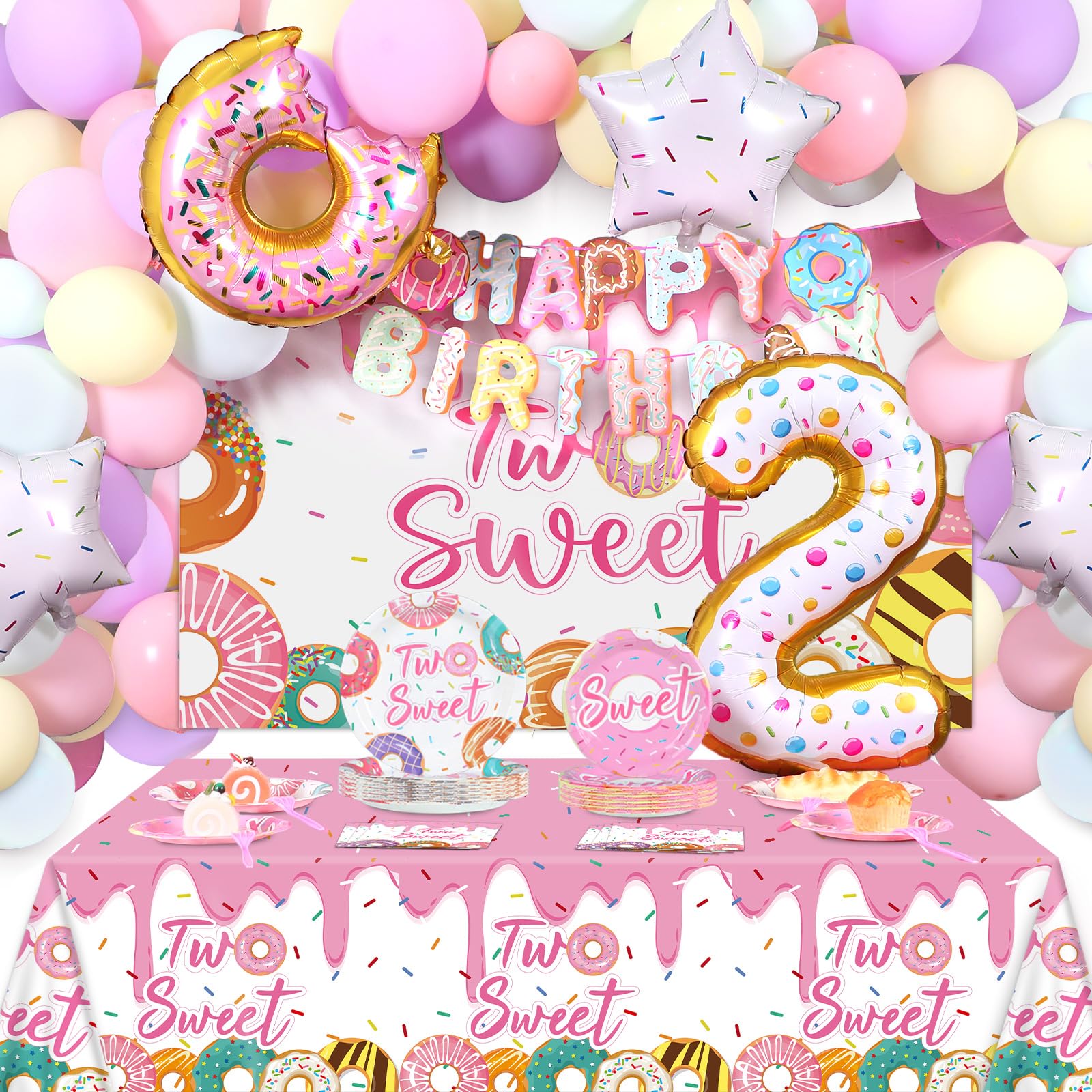 Photo 1 of ZOIIWA 143 Pcs Two Sweet Birthday Decorations Set