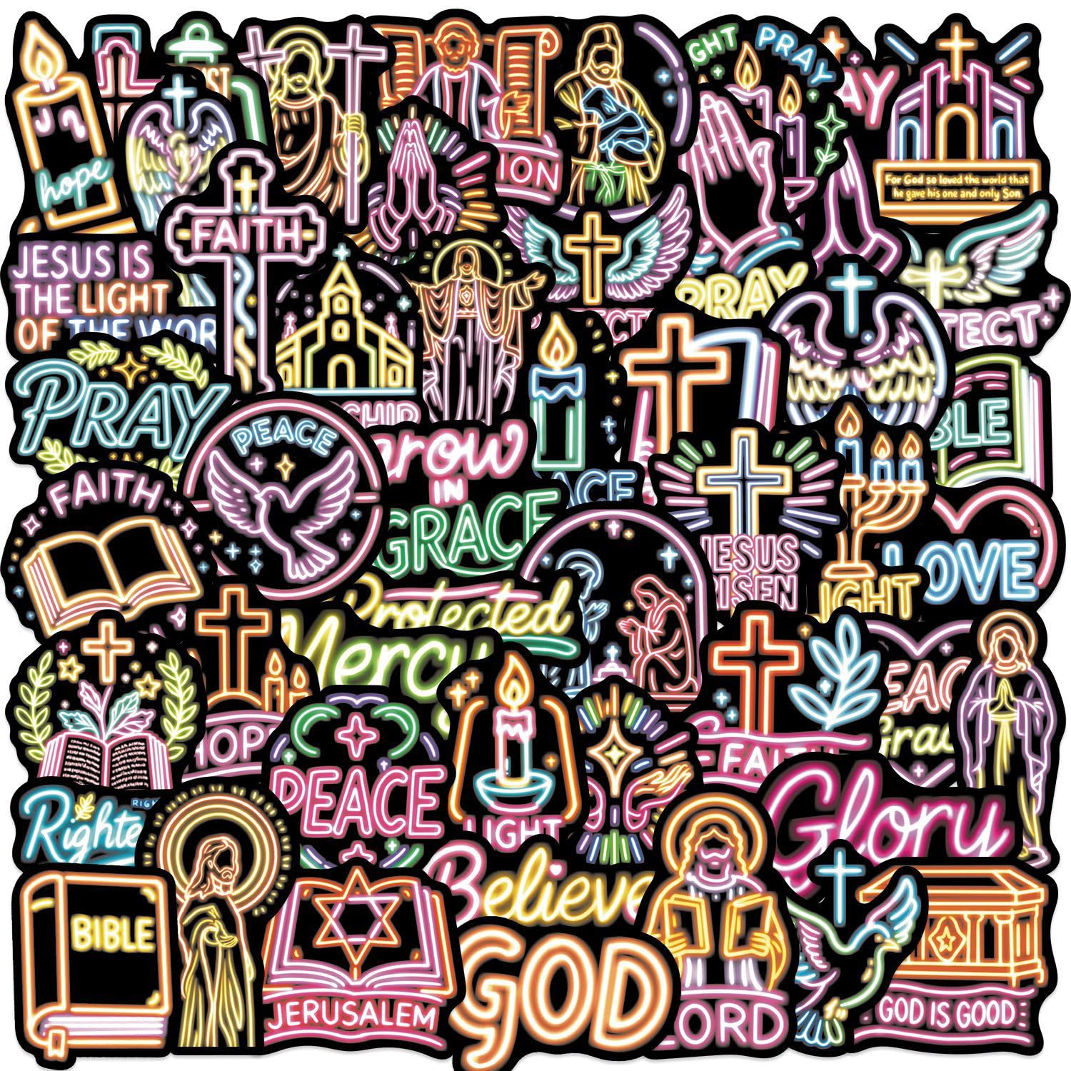 Pack of 50 Neon Faith Bible Vinyl Stickers Waterproof Self Adhesive