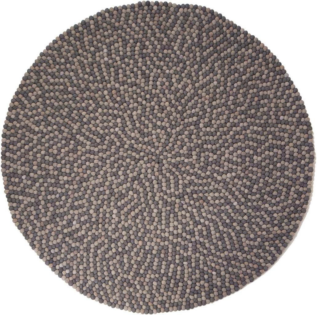 Sukhi Aruna - Round:Double Grey Round Indian Carpet Felted Balls Interior Design (300cm / 9' 10'')