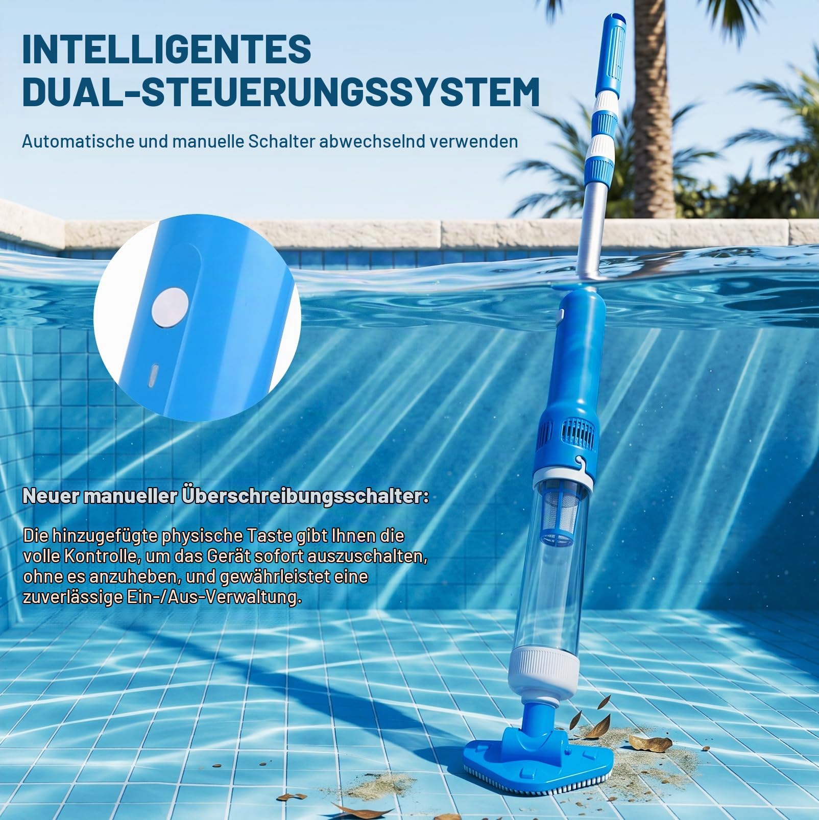 Poolsauger Kabellos mit Akku, Neu 3 en 1 Poolsauger Kabelloser Handsauger