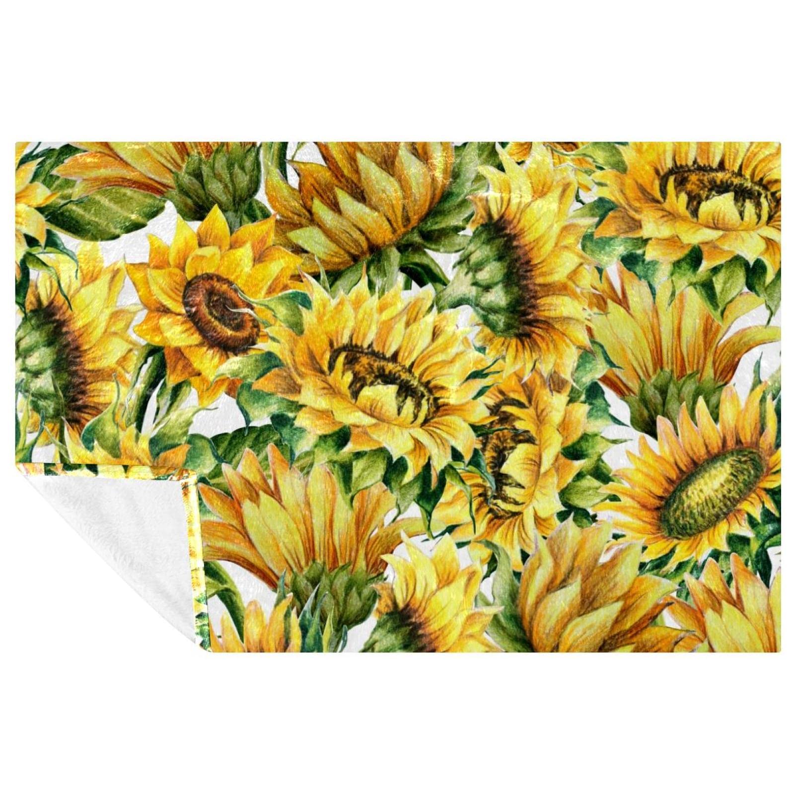 Plaid tournesol aquarelle doux 150x100 cm pour pique-nique et canapé