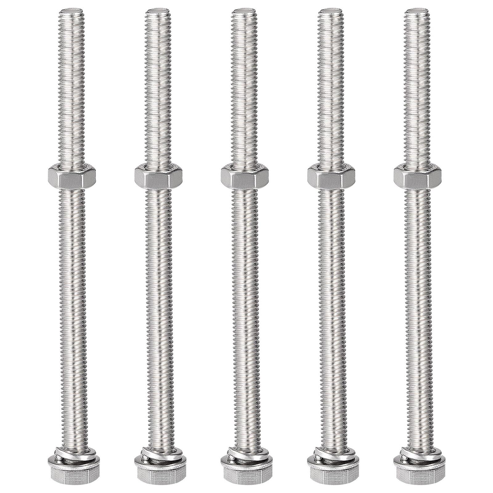 TOP-VIGOR 5Pcs M8 x 130mm Hex Head Screws Bolts, Nuts, Flat & Lock Washers Kits