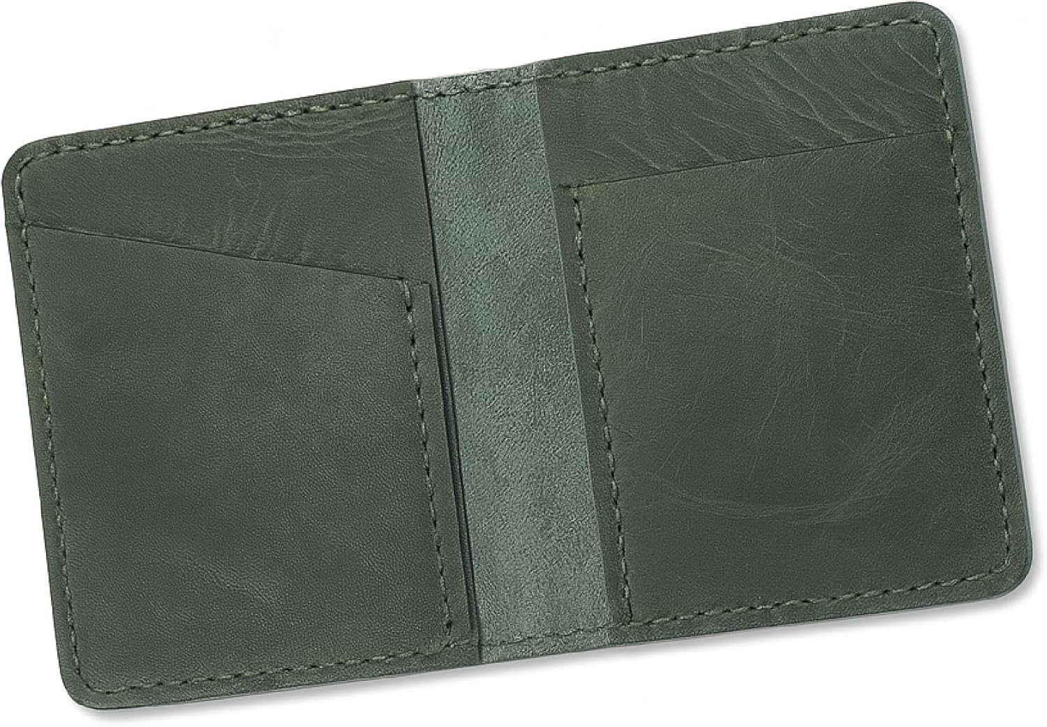 Full Grain Leather Bi-fold Wallet for Men & Women - Slim Leather Credit Card Holder, Handmade Green Money Organizer Wallet for Front Pockets, Compact Credit Card Organizer for Everyday Use