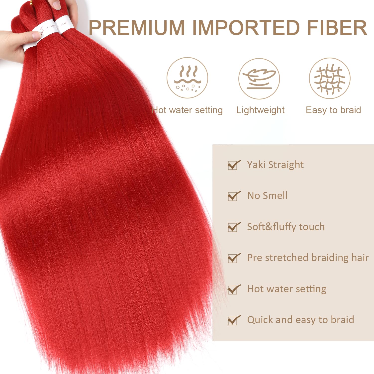 Pre-Stretched Braiding Hair ShowJarlly Soft Free Synthetic Fiber Corchet Braids Natural Black 1Pack/Lot Knotless Braiding Extensions Hot Water Setting Braiding Hair(30inch,Red#) - Image 4