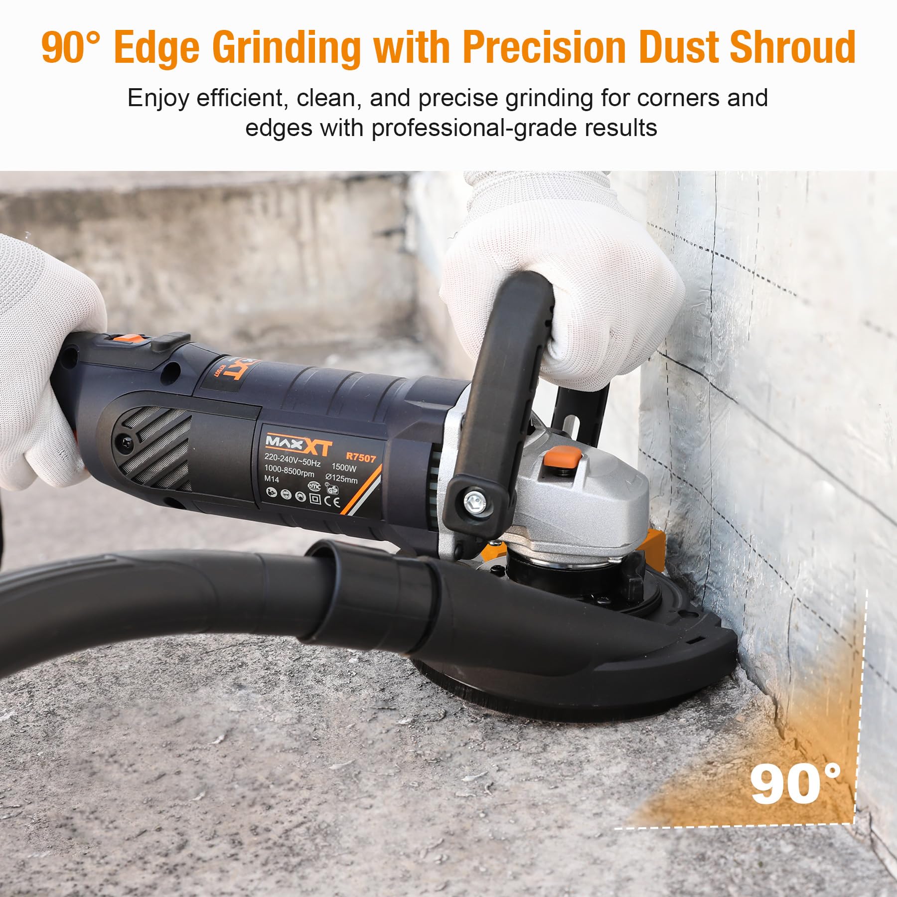 MAXXT Levigatrice per Cemento 1500W – 1000-8500RPM, 7 Velocità Regolabili, Protezione Rimovibile, 2 Dischi Abrasivi al Diamante Inclusi