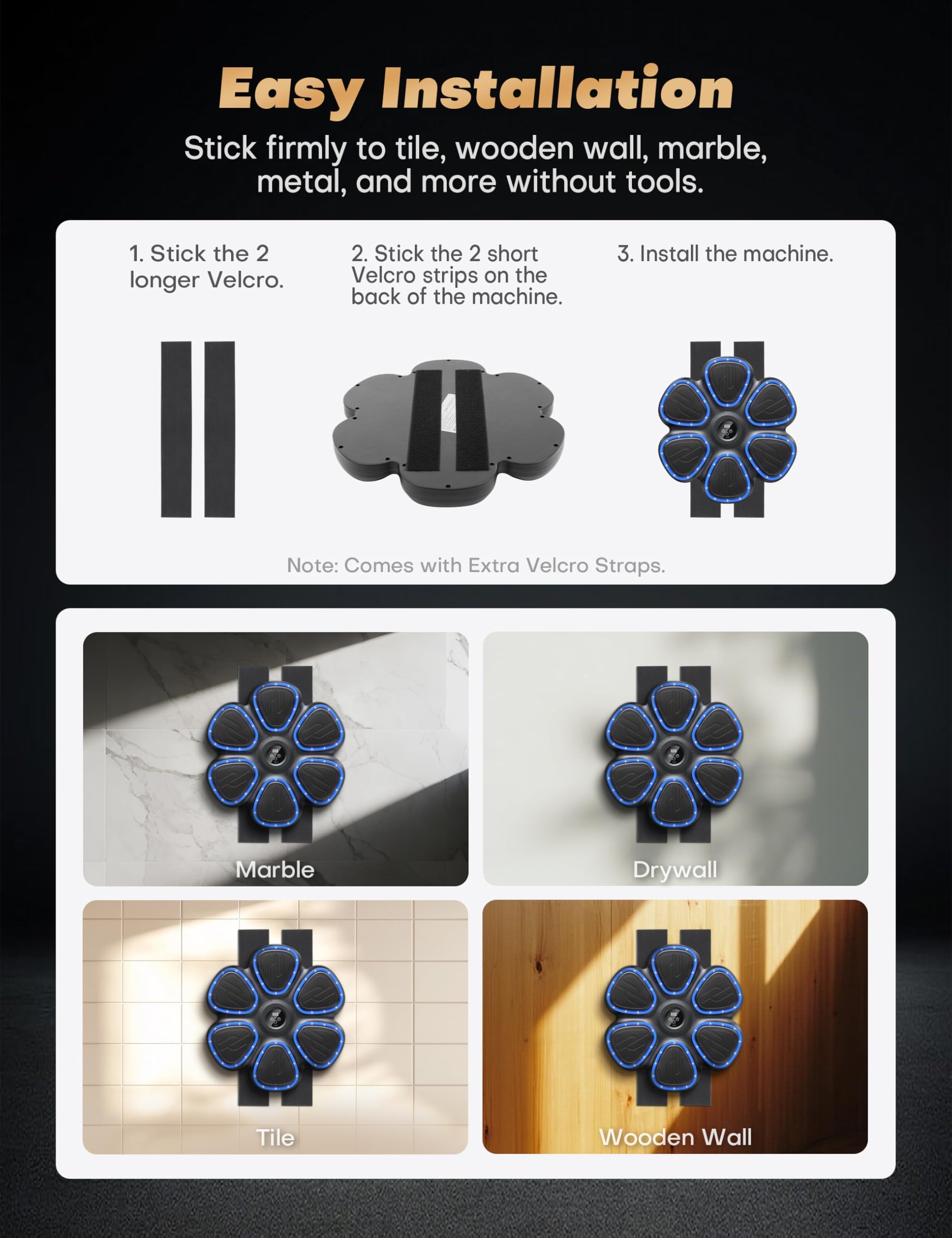 Macchina da boxe musicale Pugile con 2 guantoni per adulti e ragazzi - 2025 nuovo Music Boxing Machine intelligente a 9 velocità con luci, Boxe musicale da parete per casa/palestra/ufficio