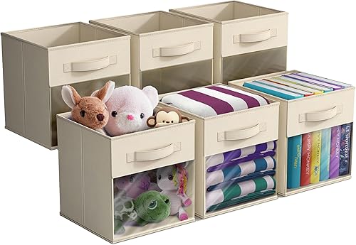 Miniatura 1 de Sorbus Contenedores de almacenamiento de 11 pulgadas con ventana transparente, 6 cestas plegables para organizar ropa, juguetes, libros, cubos de