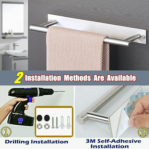 Miniatura 6 de Alise Toalleros de baño, toalleros de 12 pulgadas para baño, soporte de toalla de mano de acero inoxidable SUS304, montaje en pared con autoadhesivo