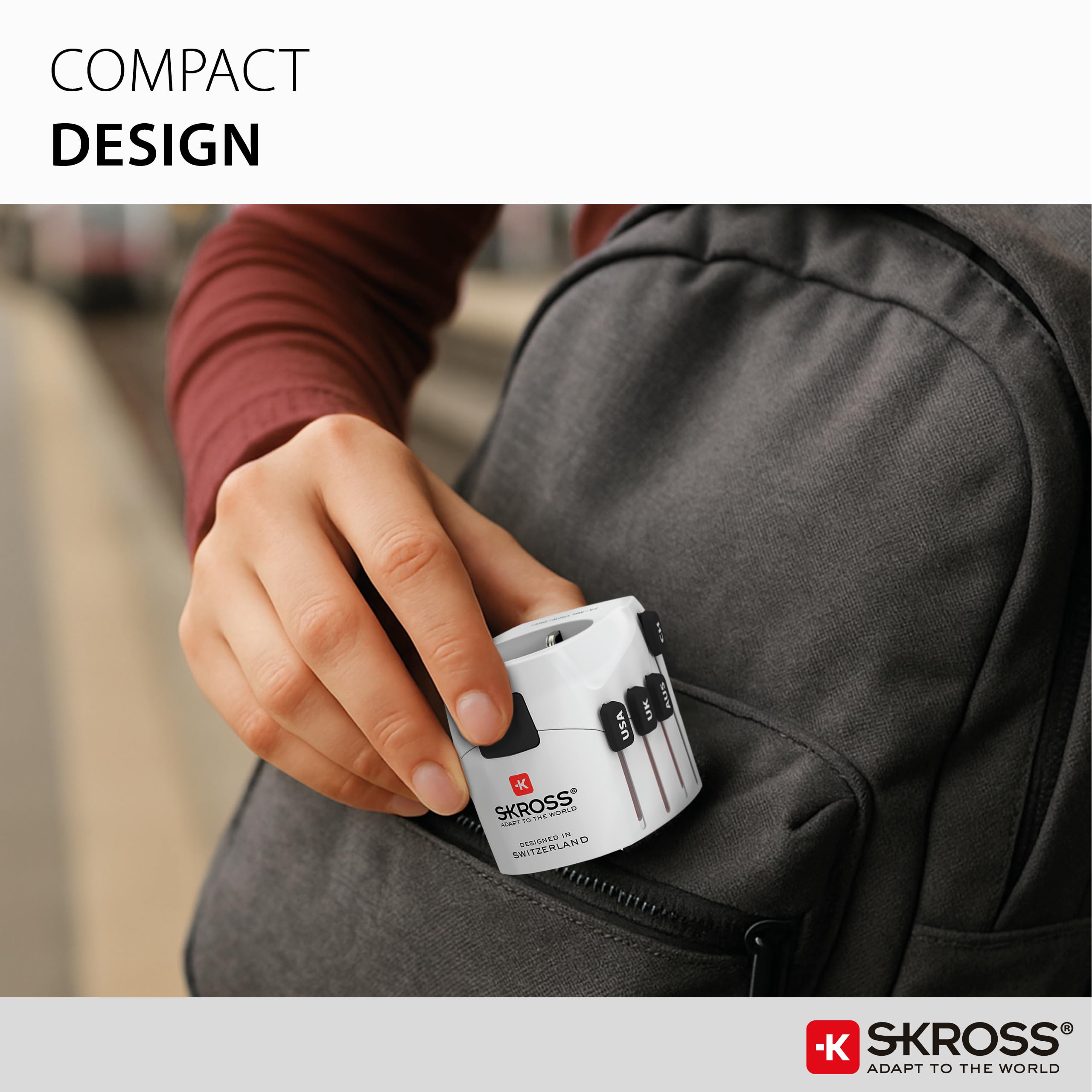 SKROSS 1.302539 | PRO – World & USB | 2 w 1 - Uniwersalny adapter podróżny do i z całego świata - Napięcie i moc: 100 V – 700 W / 250 V – 1750 W - Gniazdo USB 2,4 A - Ochrona przed wstrząsami, Biały