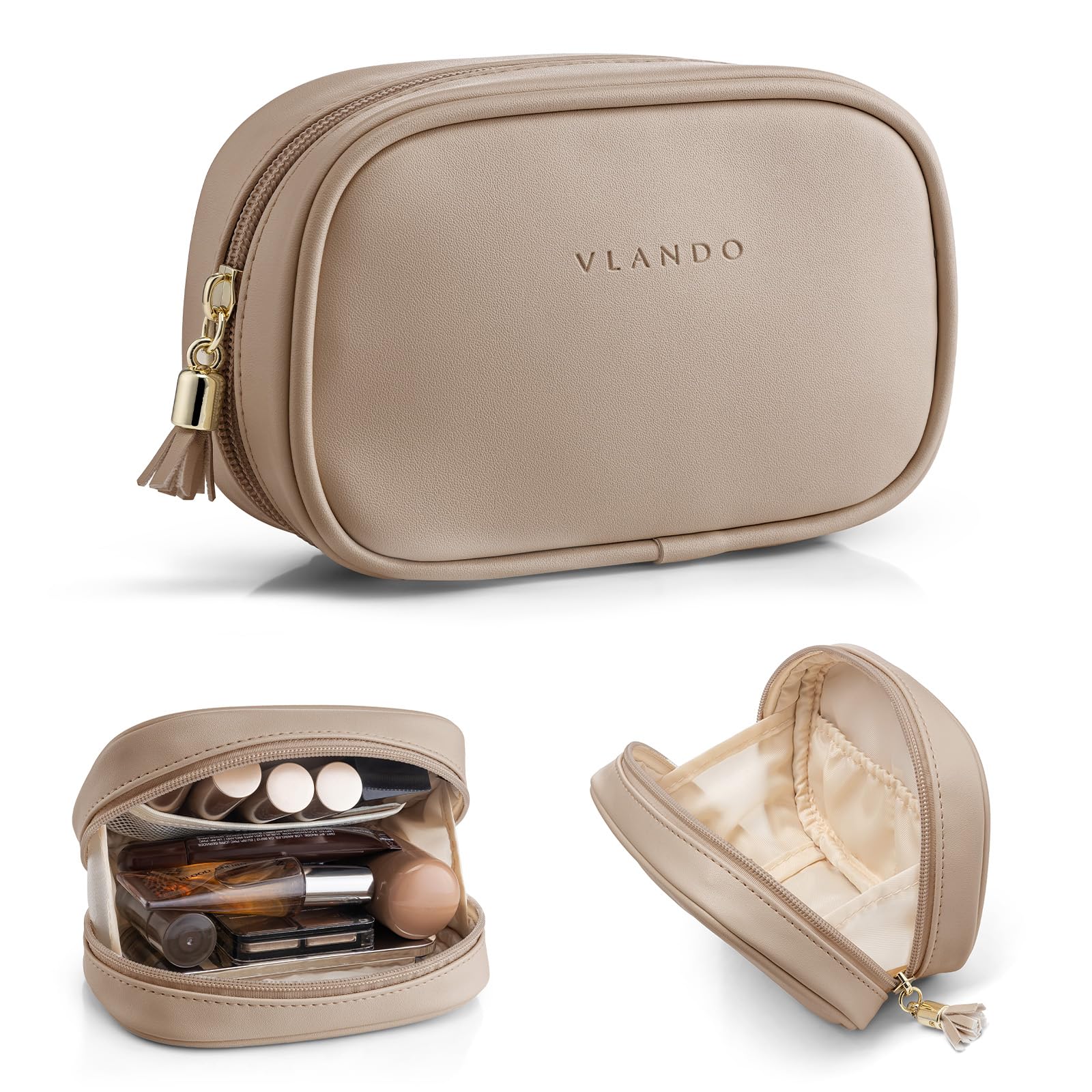 Vlando Kosmetiktasche klein, Make up Tasche für Geldbörse mit Einsteckfächern, Schminktasche Damen mit Reißverschluss, Wasserdichtes Makeup Bag für Frauen