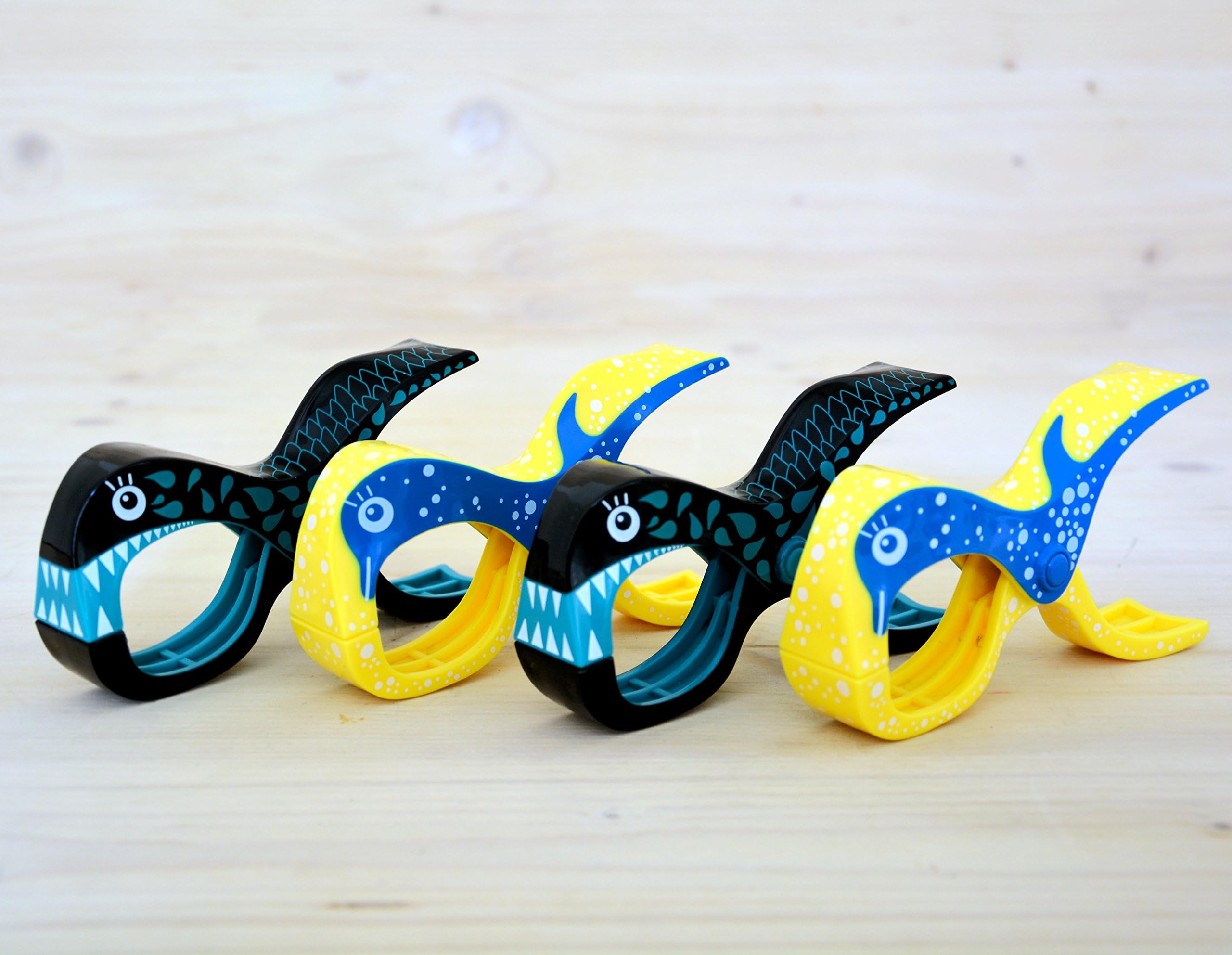 Set of 4 Tuuli Beach Towel Clips – High Quality Beach Towel Clips in Premium Design (Sharky Turquoise/Dolphin Blue)