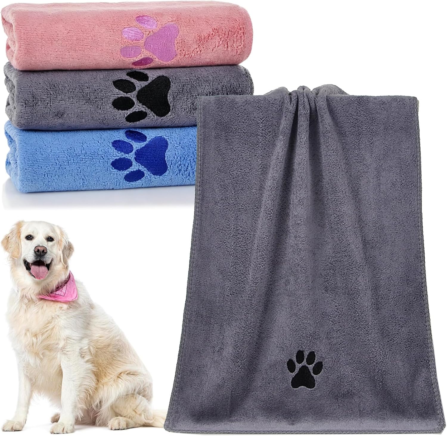 Dog Towels for Drying Dogs 3 Pack, 100x50cm Large Microfiber Dog Bath Towel | Quick Dry, Super Absorbent, for Cat and Puppy Shower