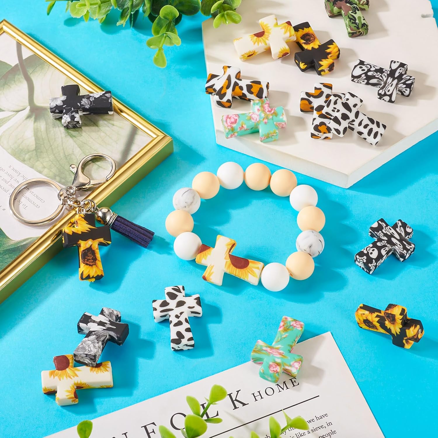 FASHEWELRY 16Pcs Silicone Cross Focal Beads for Pens Printed Cross Shaped Silicone Beads Easter Characters Jesus Rubber Bead for Beaded Pen Keychain Making - Image 3