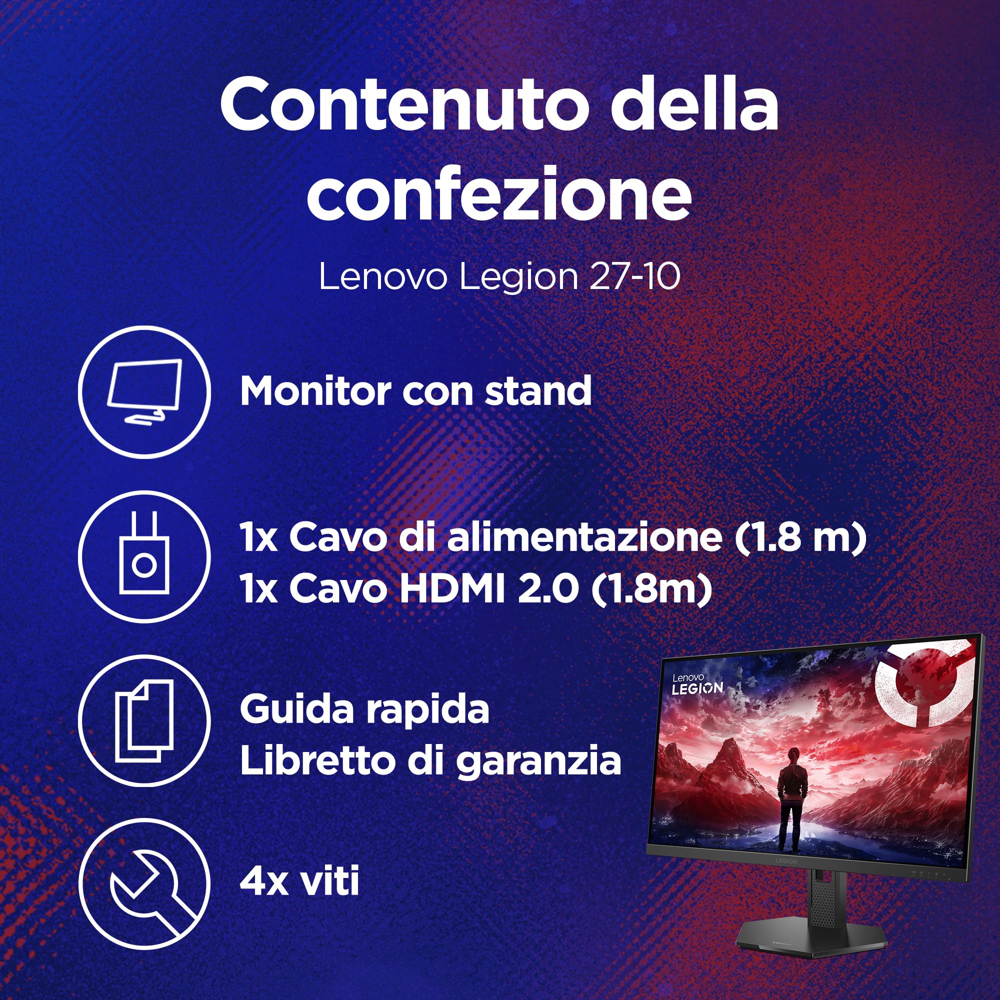 Lenovo Legion 27-15 | 27" Monitor Gaming IPS Full HD | 240Hz | 0.5 ms | DP 1.4, 2x HDMI 2.1 | AMD FreeSync Premium | Regolabile | VESA 100x100