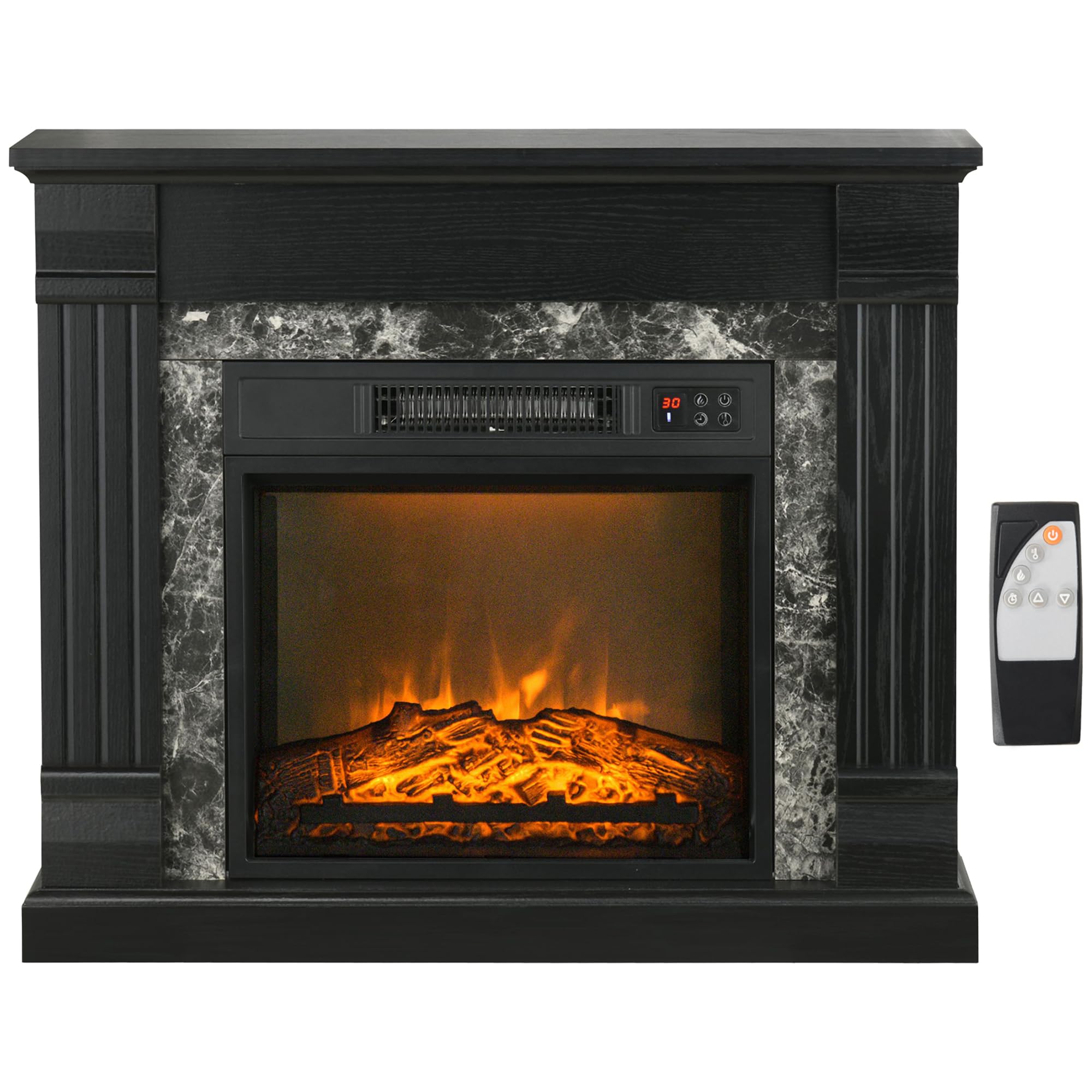 HOMCOM Camino Elettrico con Cornice Effetto Fiamma Realistico 3 Luminosità Regolabile, Stufa Silenzioso Caminetto Elettrico 1800W con Telecomando, Termostato, Timer, Riscaldamento Regolabile, Nero