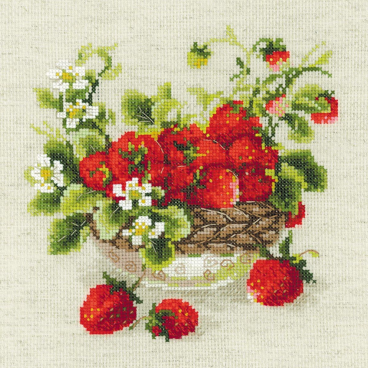 RIOLIS 1449 - Garden Strawberry - Counted Cross Stitch Kit 11.75x11.75 Zweigart 10ct. Flaxen AIDA 19 Colors