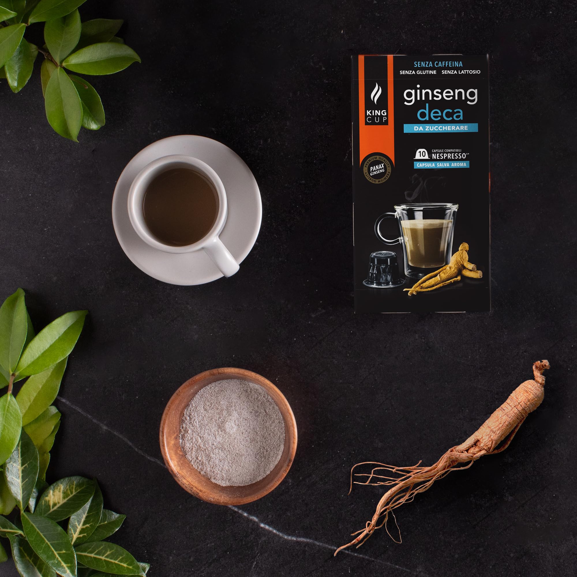 King Cup - 5 Confezioni da 10 Capsule di Ginseng Deca da Zuccherare, 50 Capsule 100% Compatibili con Sistema Nespresso di Bevanda al Gusto di Ginseng, Senza Glutine e Senza Lattosio