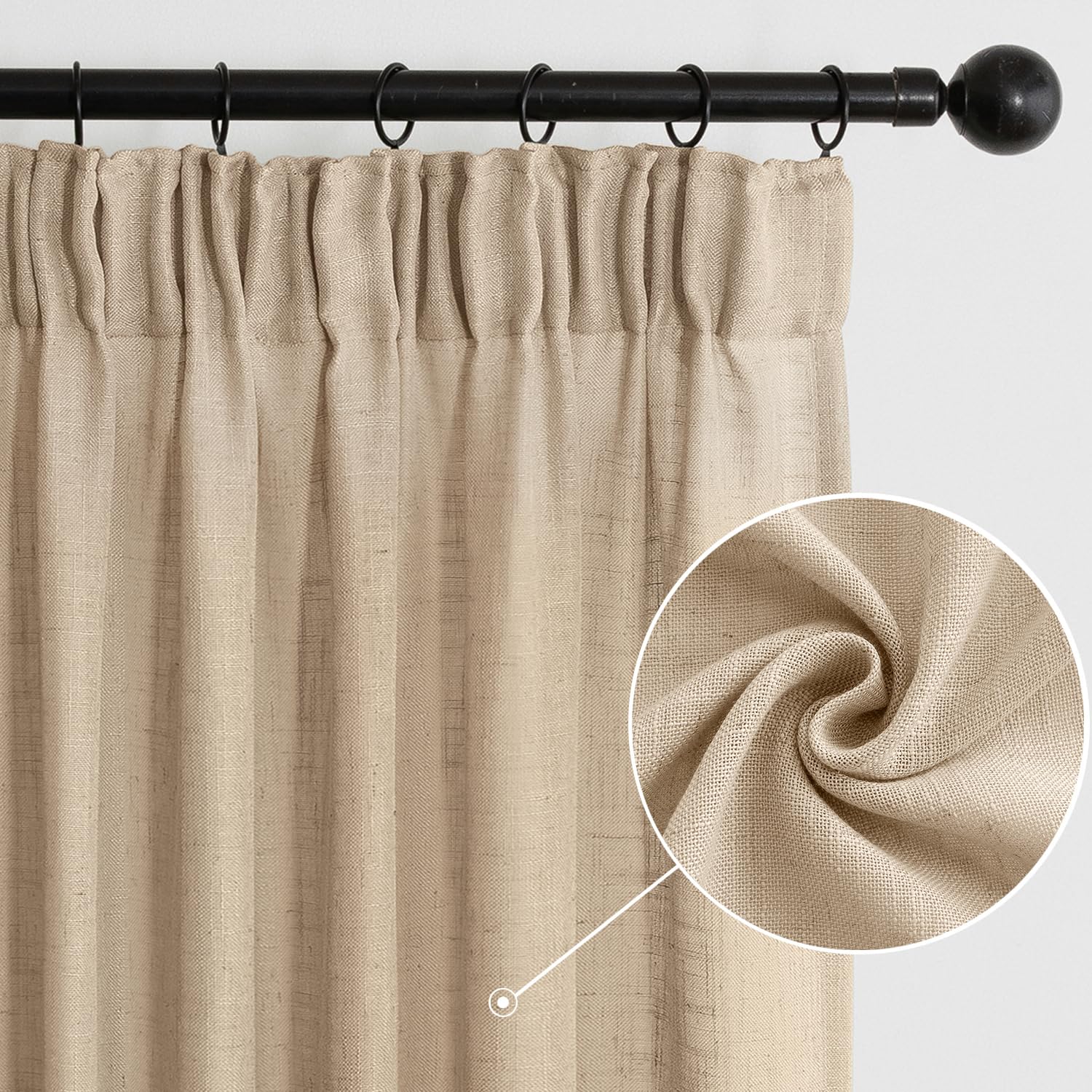 Tende Di Lino Naturali Per Finestre - Set 2 Pezzi Traslucidi 140x260 Cm Per Soggiorno E Camera Da Letto - Foto 9