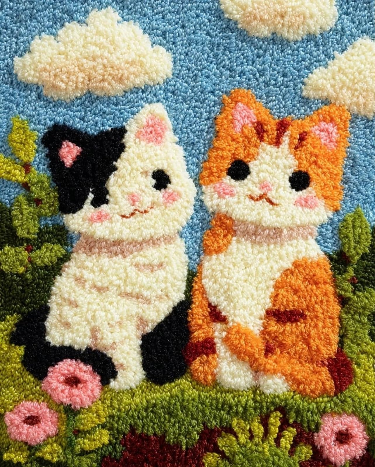 Wallphantom Latch Hook Rug Kit for Adults,Two Cats in the Grass