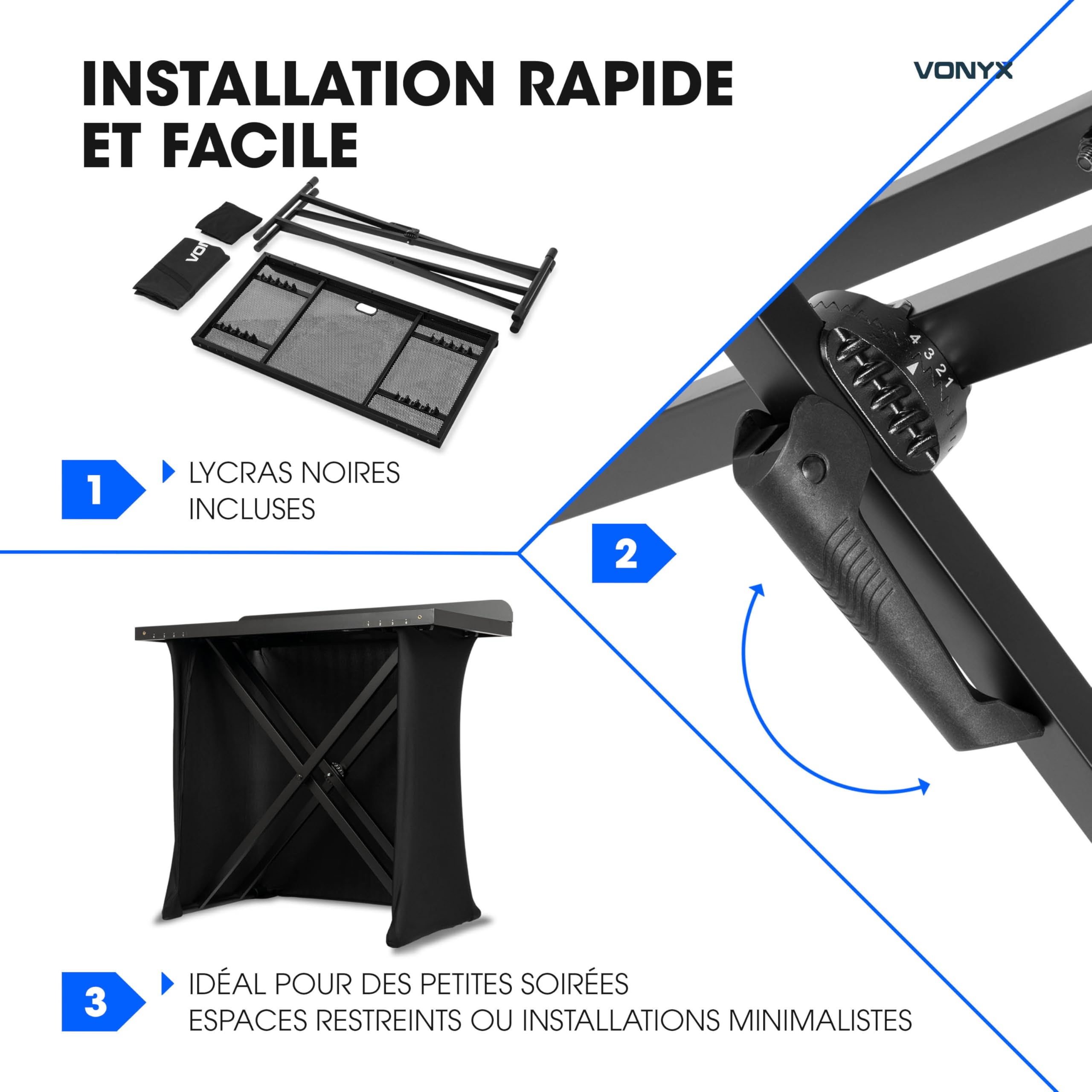 Vonyx DBE100 Table DJ Pliable 1m - Stand DJ Portable avec Housses Lycra et Housse de Transport - Support Mixage Mobile Stable pour Prestations et Événements