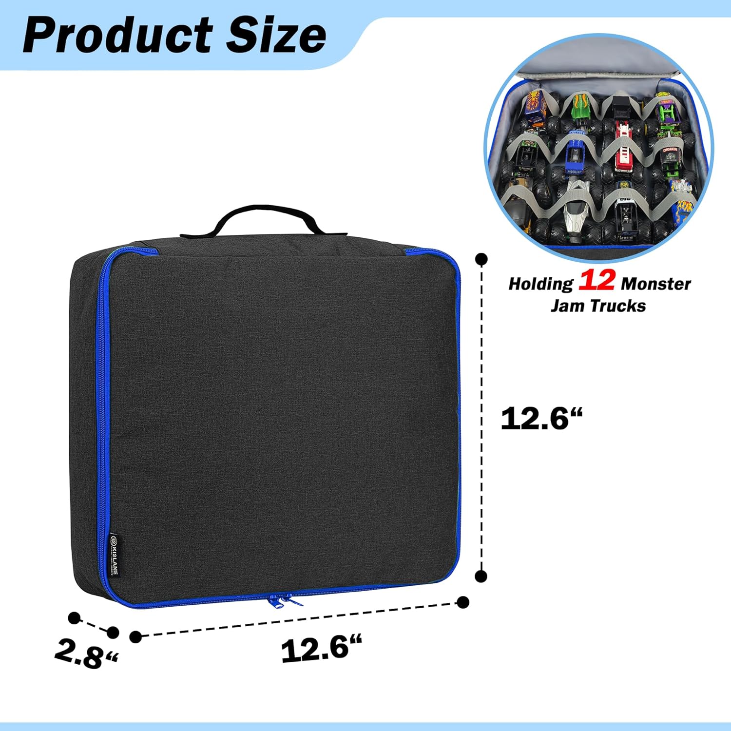 KISLANE Carrying Case for 12 Monster Jam Trucks, Kids Mini Trucks Storage Bag Hold 12 Monster Jam Trucks, Bag Only(Black)