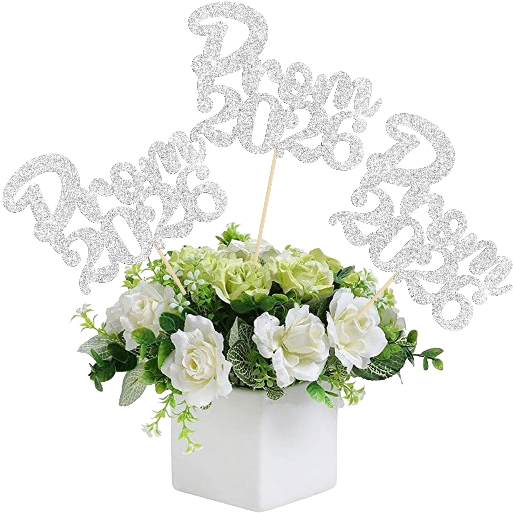 Gyufise 12Pcs Prom 2026 Centerpiece Sticks Prom Night Party 2026 Graduation Table Flower Sticks Class of 2026 Floral Decorations for 2026 Graduation Prom Party Supplies Silver — image 1